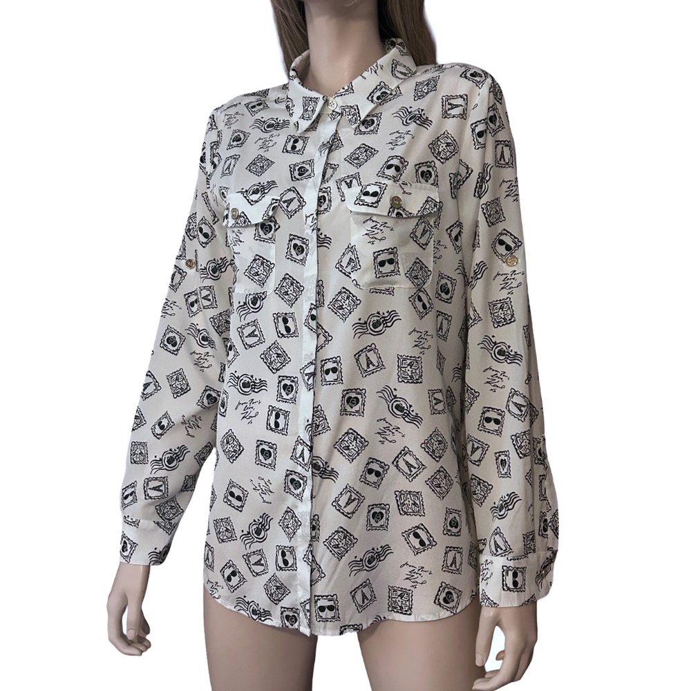 Karl Lagerfeld Paris Shirt Blouse Graphic Travel Graffiti Print Eiffel Tower